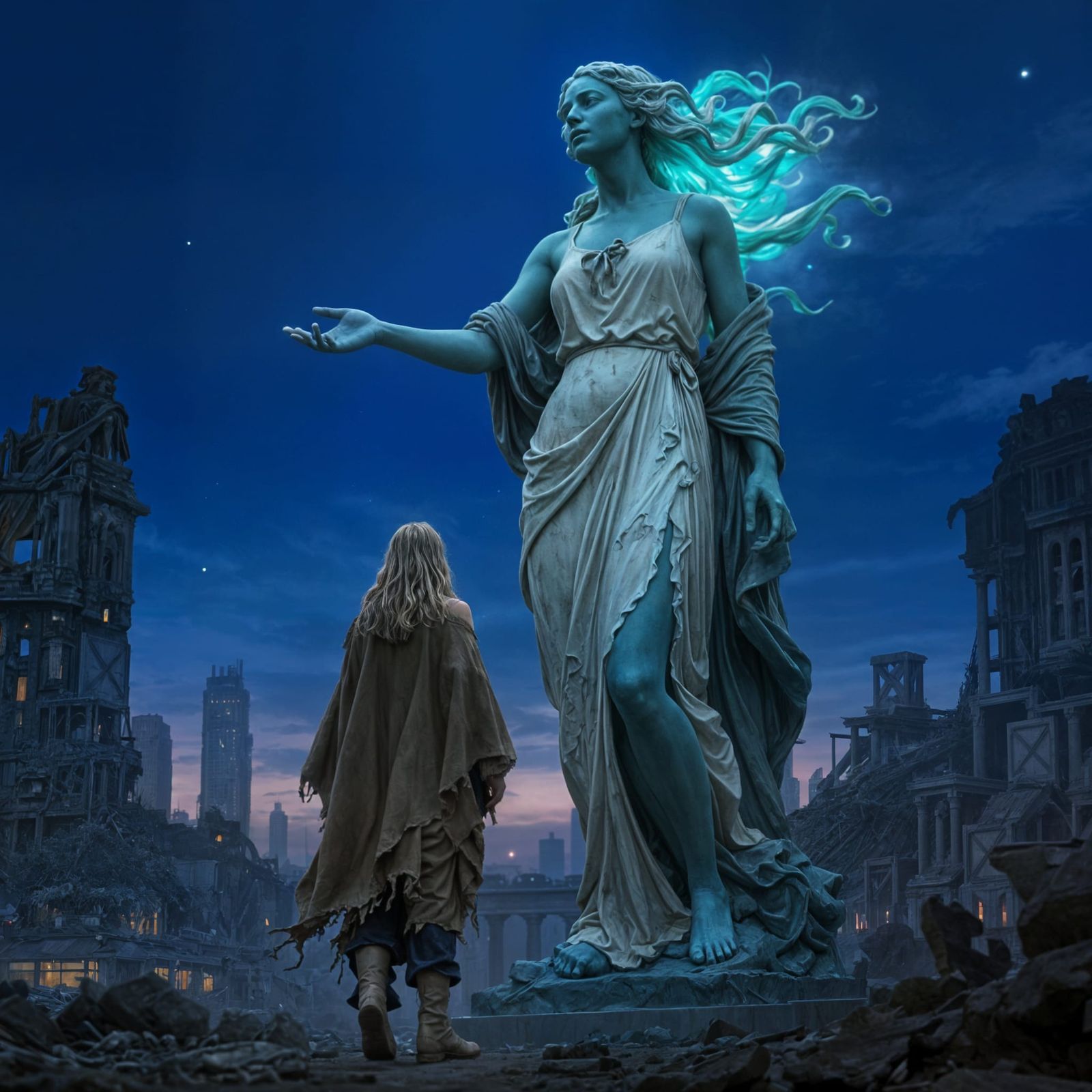 Colossal Blue Statue of Singing Woman in Toga