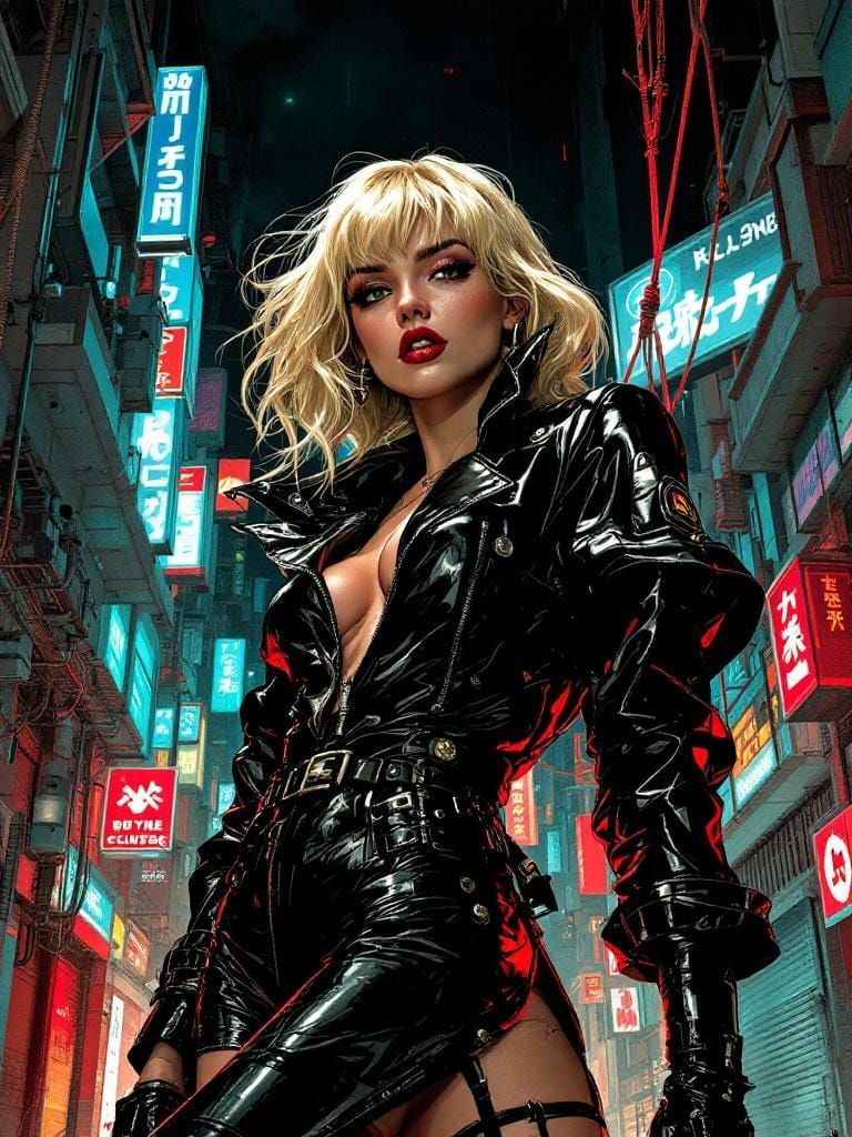 Cyberpunk Pin-Up in Graphic Novel Style