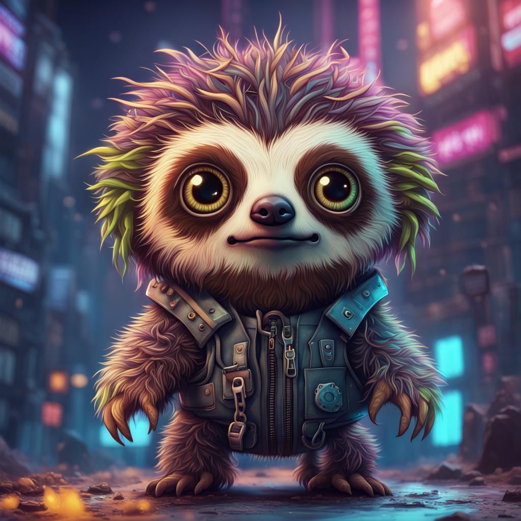 Cyberpunk Sloth with Fuzzy Punk Hair