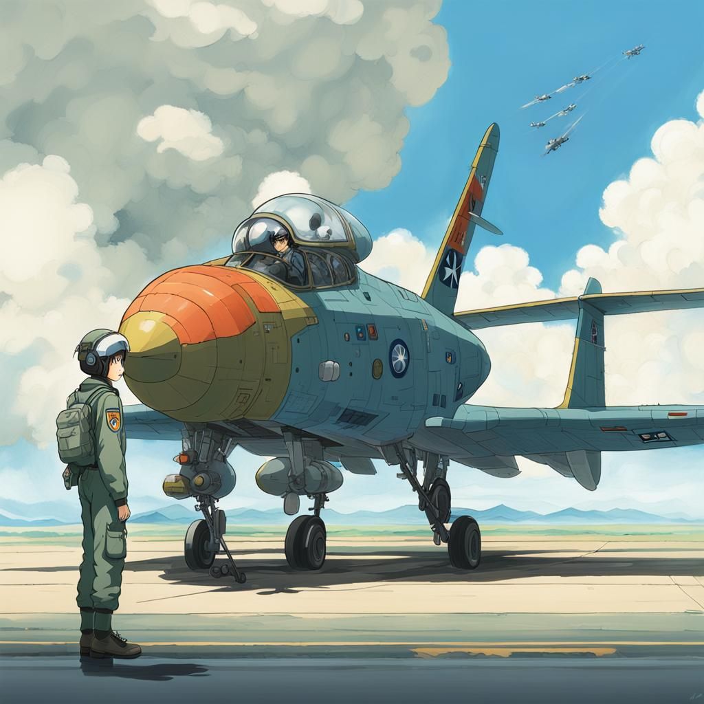 Air Force Pilot and Experimental Aircraft, Studio Ghibli Sty...