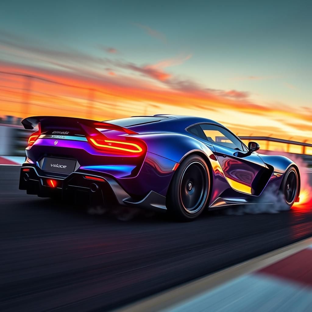 Sportscar Drifting on Racetrack with Iridescent Paint