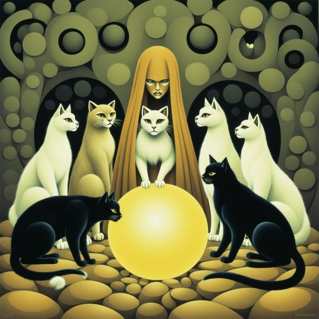 Ethereal Cat Beings Gather in Mystical Realm