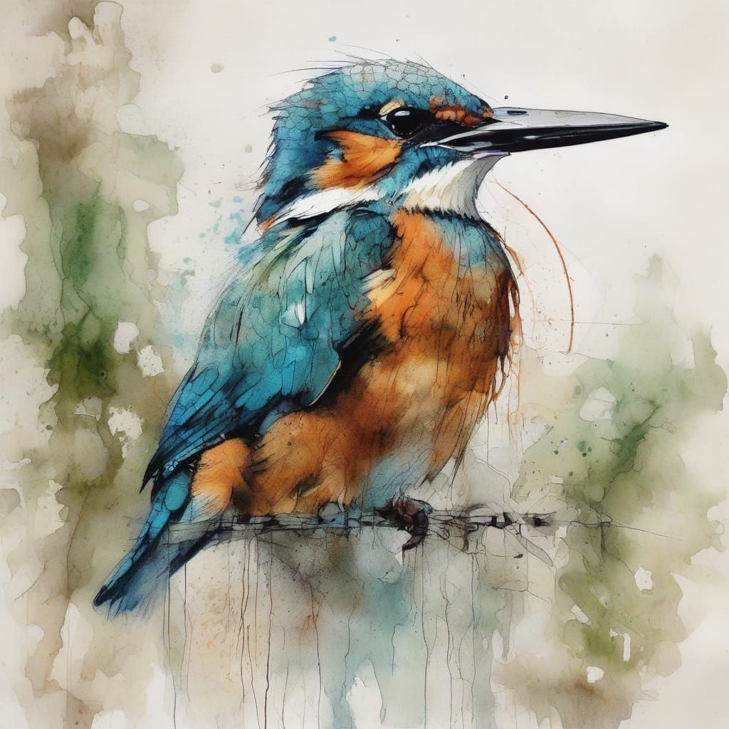 Ethereal Kingfisher in Surrealist Ink Art