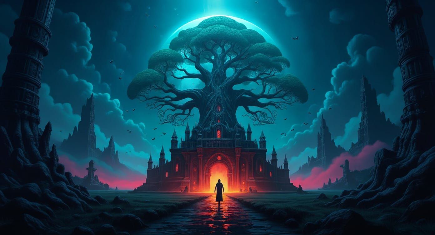 Bonsai Tree in Dreamlike Liminal Space, Surreal Biomechanica...