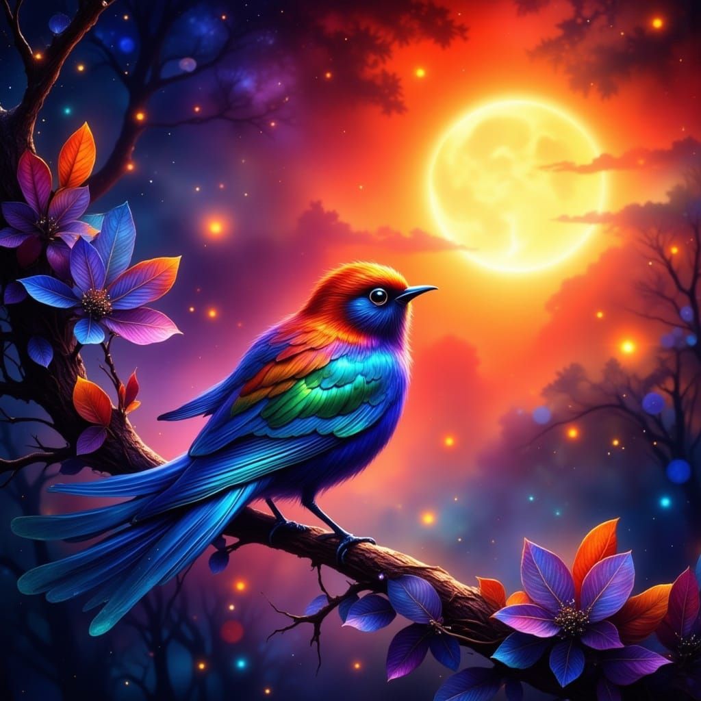 An iridescent small bird