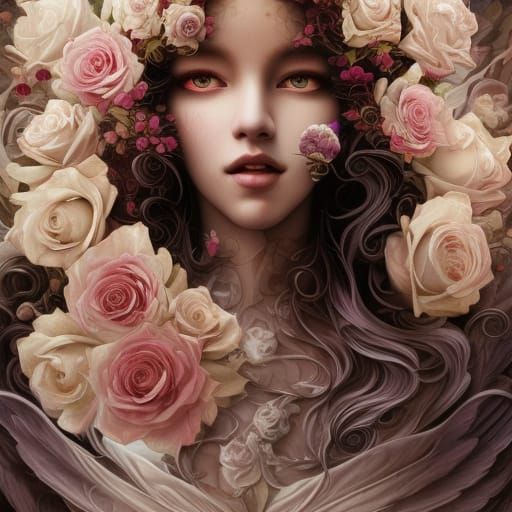 beautiful angel, white roses