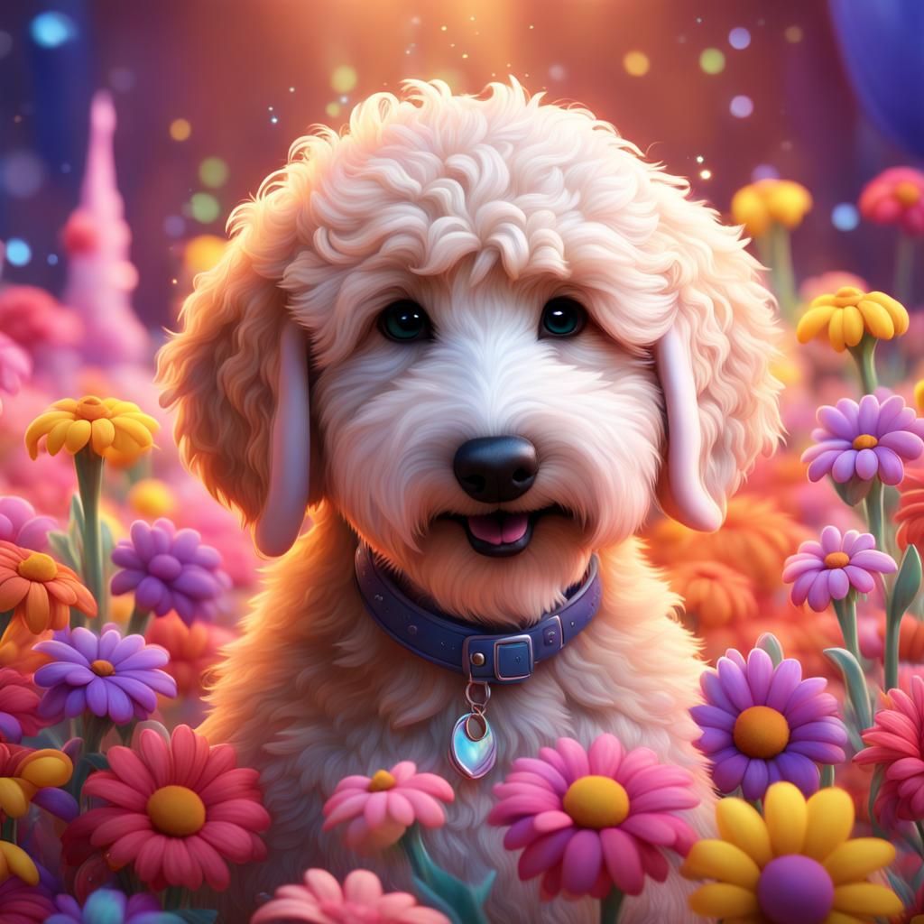 Sparkling Goldendoodle Puppy in Pixar Style
