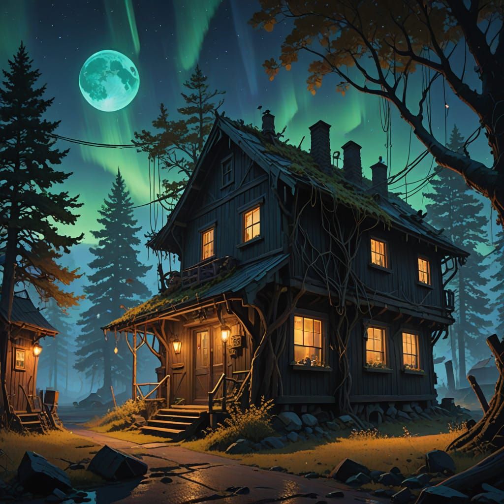 Whimsical Forest Market Scene in Vibrant Digital Art Style