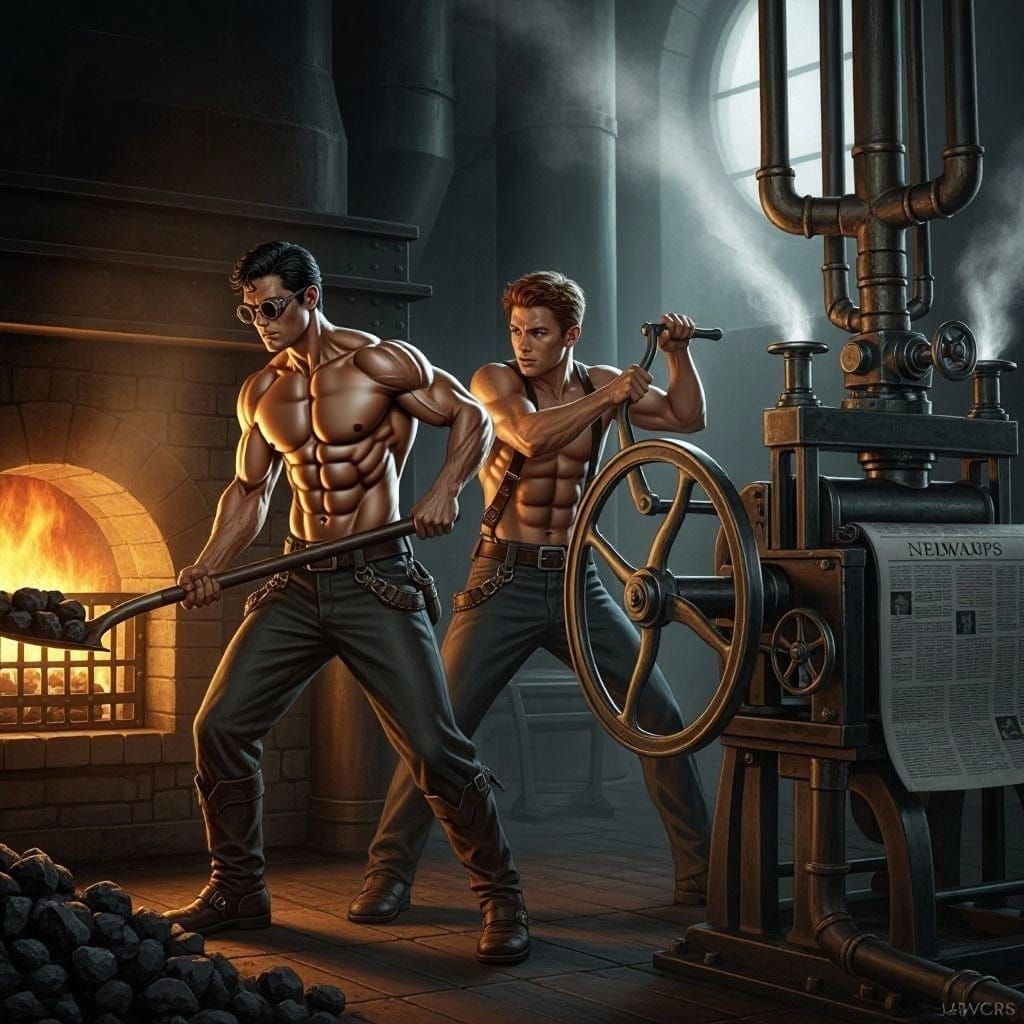 Steampunk Clark Kent & Jimmy Olsen Operate Printing Press