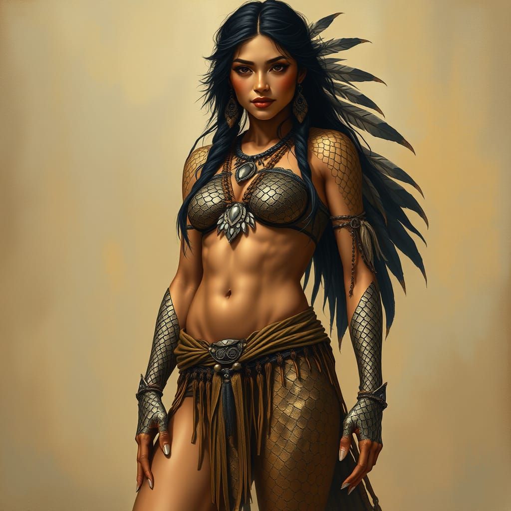 Ethereal Native American Woman with Scaleskin Armor