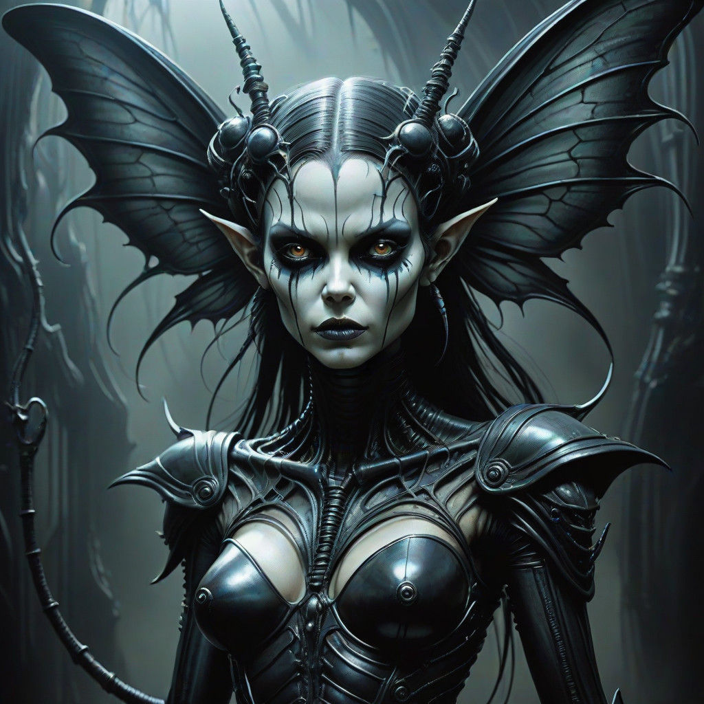 Dark Fairy in H.R. Giger's Nightmarish Style