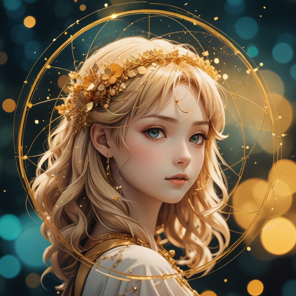 Anime Artwork in Golden Proportion Collage Bokeh Effect