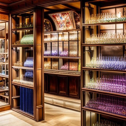 Old Shop with Gleaming Multicolored Crystal Jewels