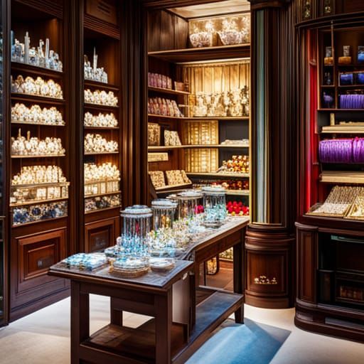 Sparkling Multicolored Crystal Jewels in Old Shop