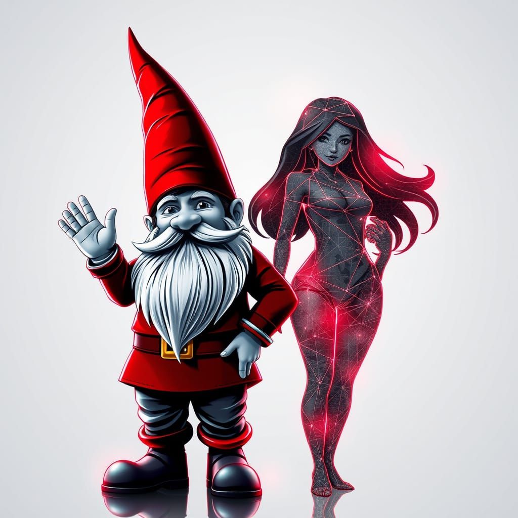 Confident Gnome Embarks on Futuristic Journey