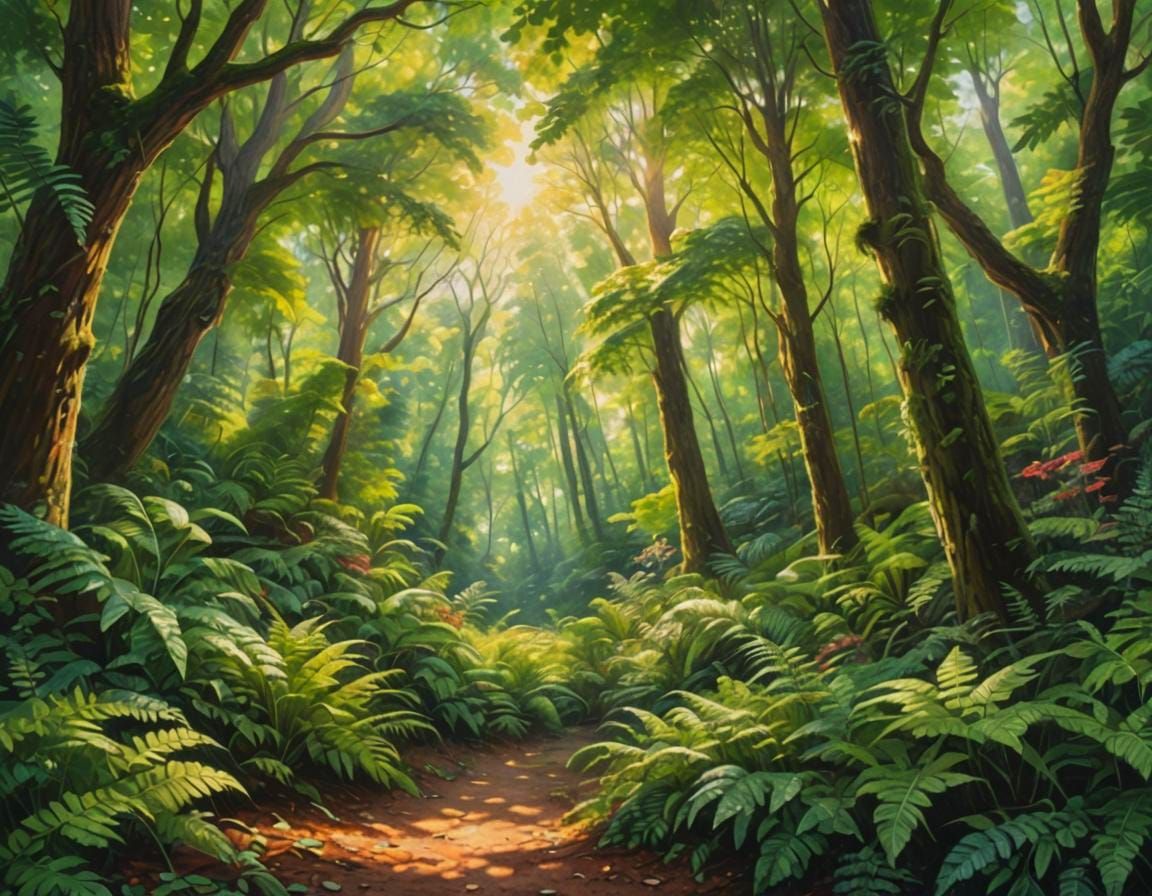 Luminous Garden Under Canopy: Romantic Landscape Painting