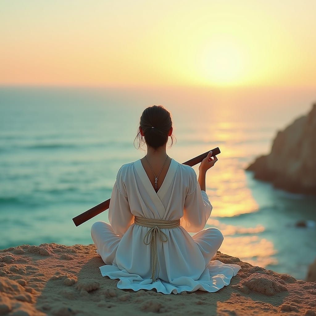 Ethereal Figure Plays Shakuhachi Flute on Baja Peninsula at....