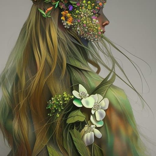 Hyperrealistic Girl Skeleton with Flowers and Lace