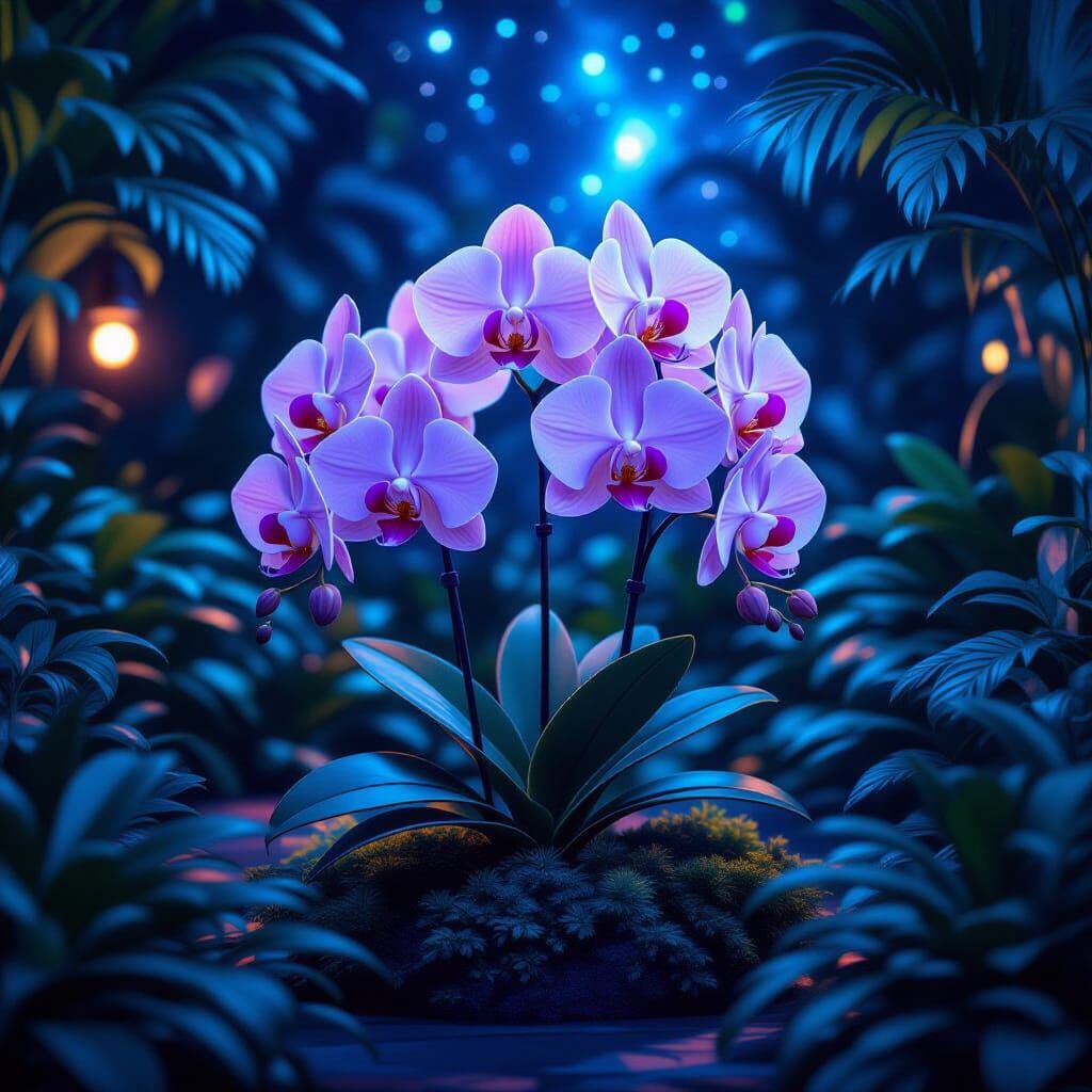 Vibrant Orchid with Nebula Lighting in Digital Art Style