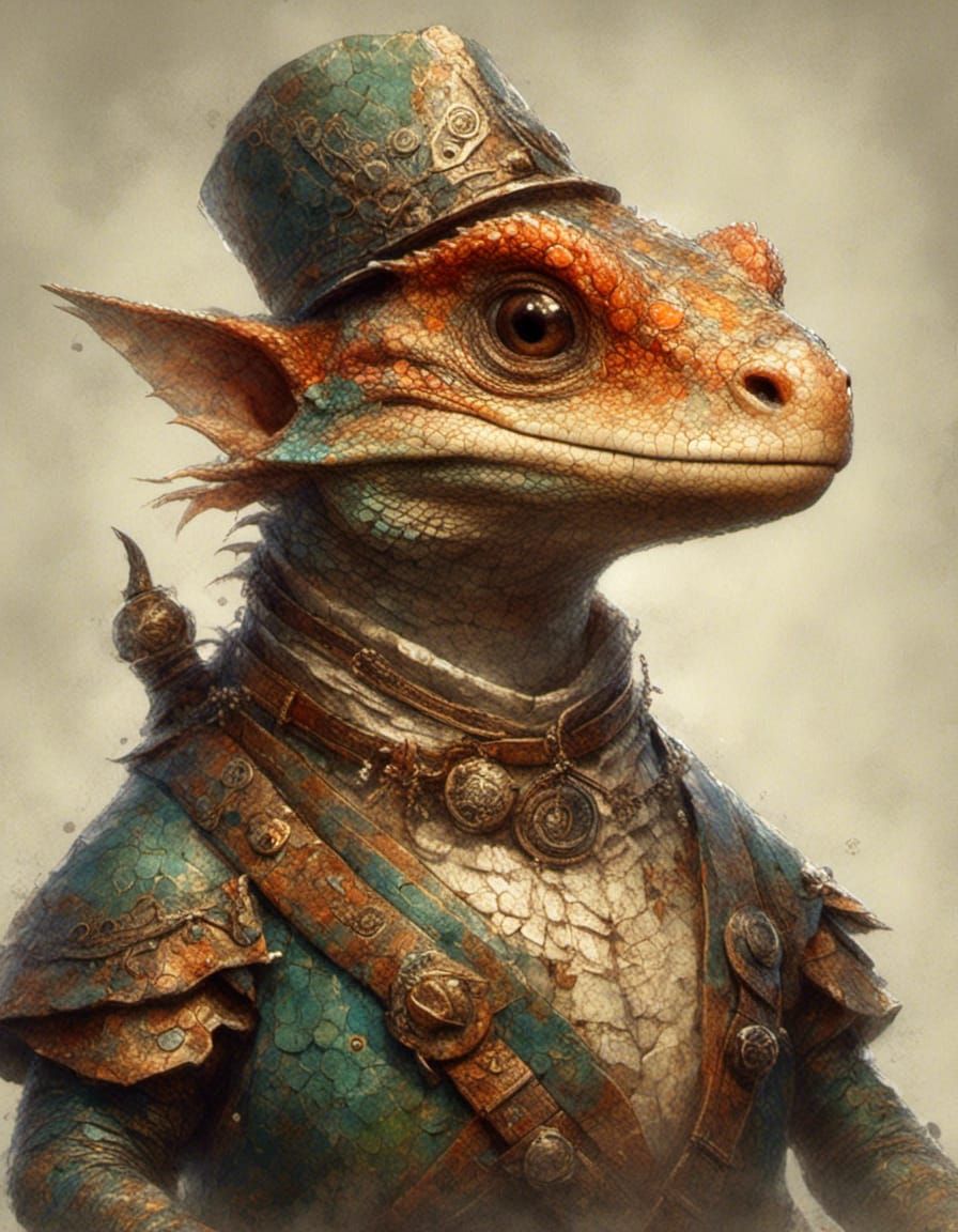 Joyful Lizardfolk Adventurer Portrait