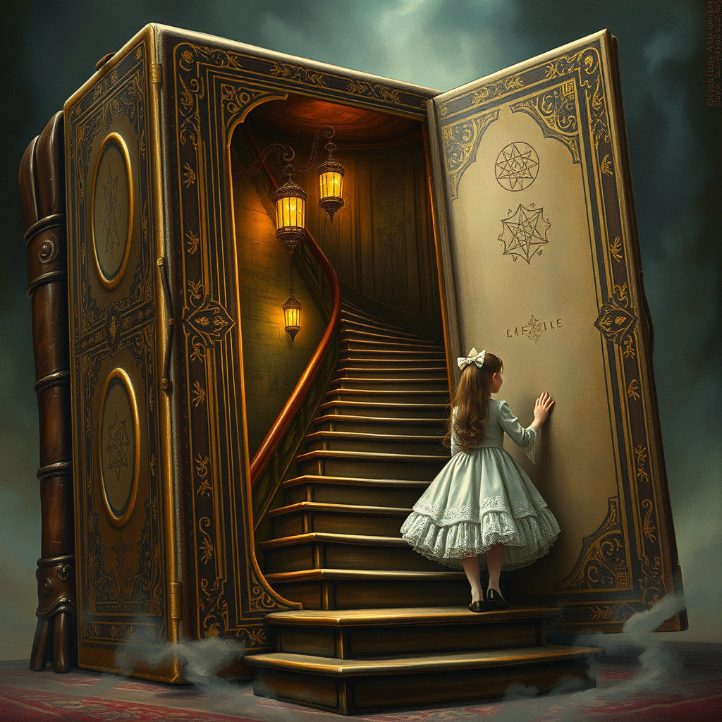 Colossal Book with Hidden Staircase in Romantic Style