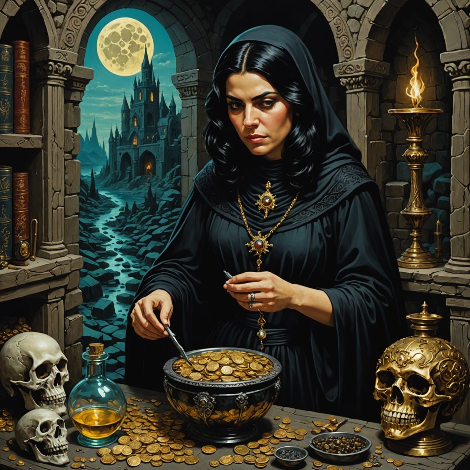 Ethereal Fantasy Treasure Scene in Oil Painting Style