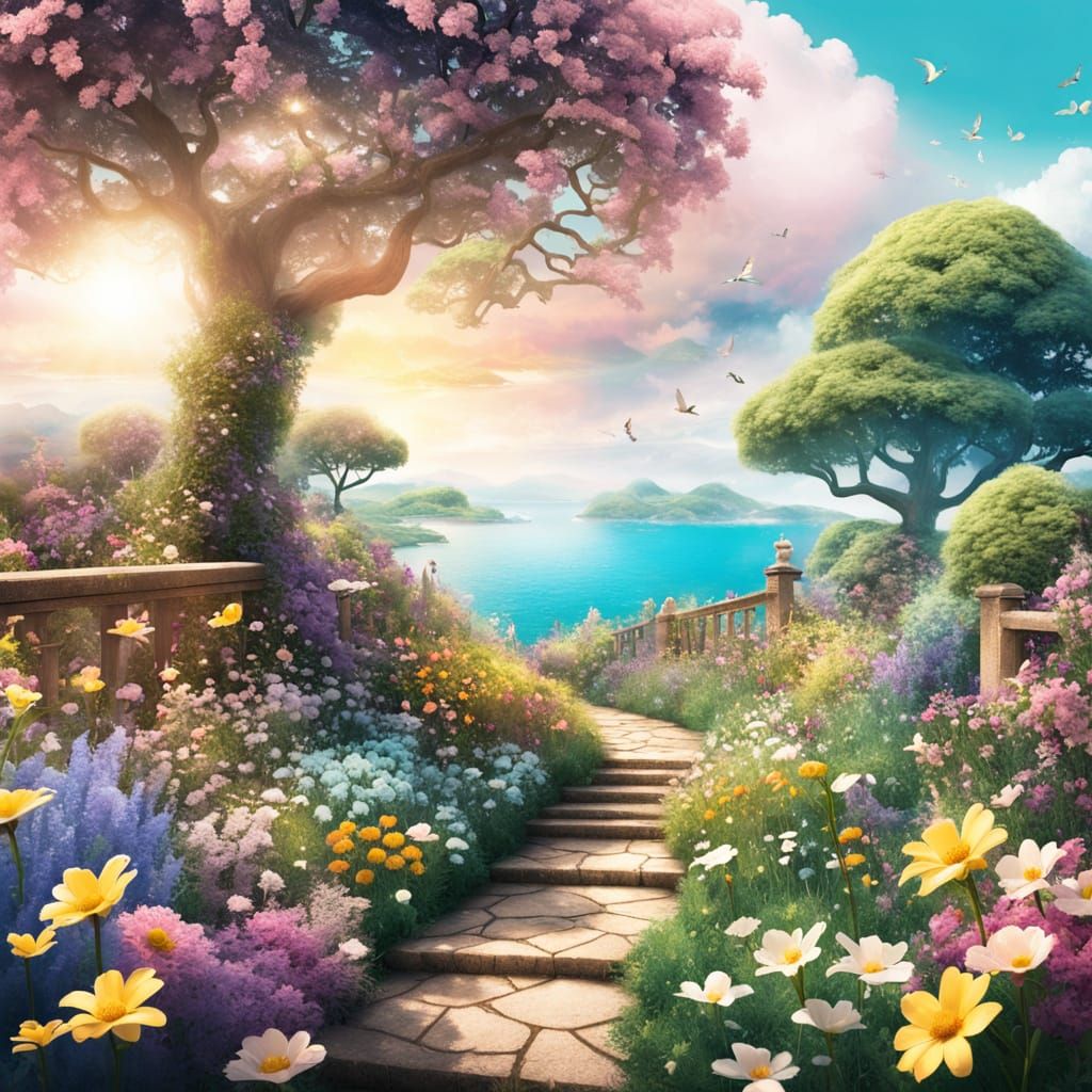 Dreamy Garden Escapes in Vibrant Watercolor Style