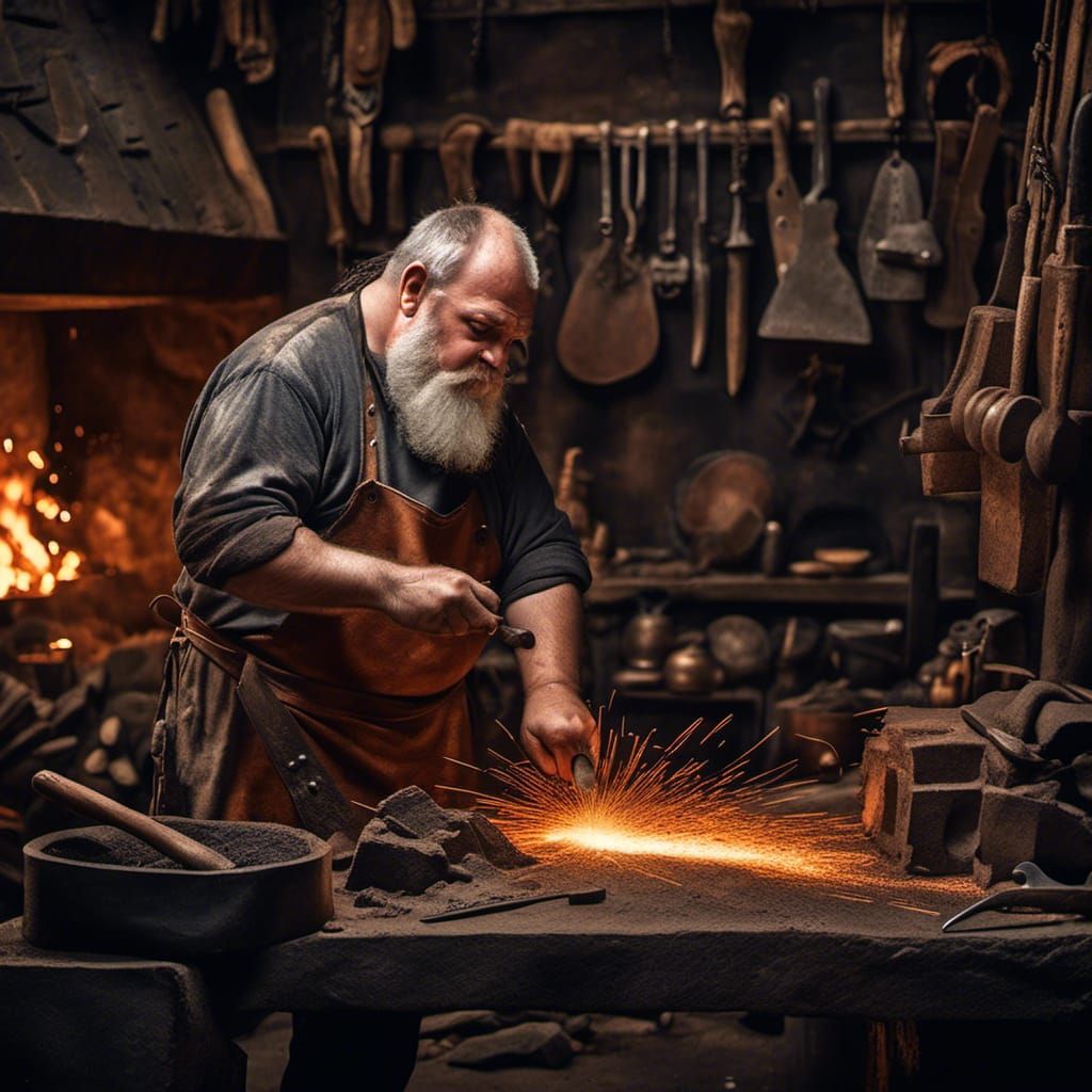 Hyperrealistic Dwarf Blacksmith in Medieval Forge