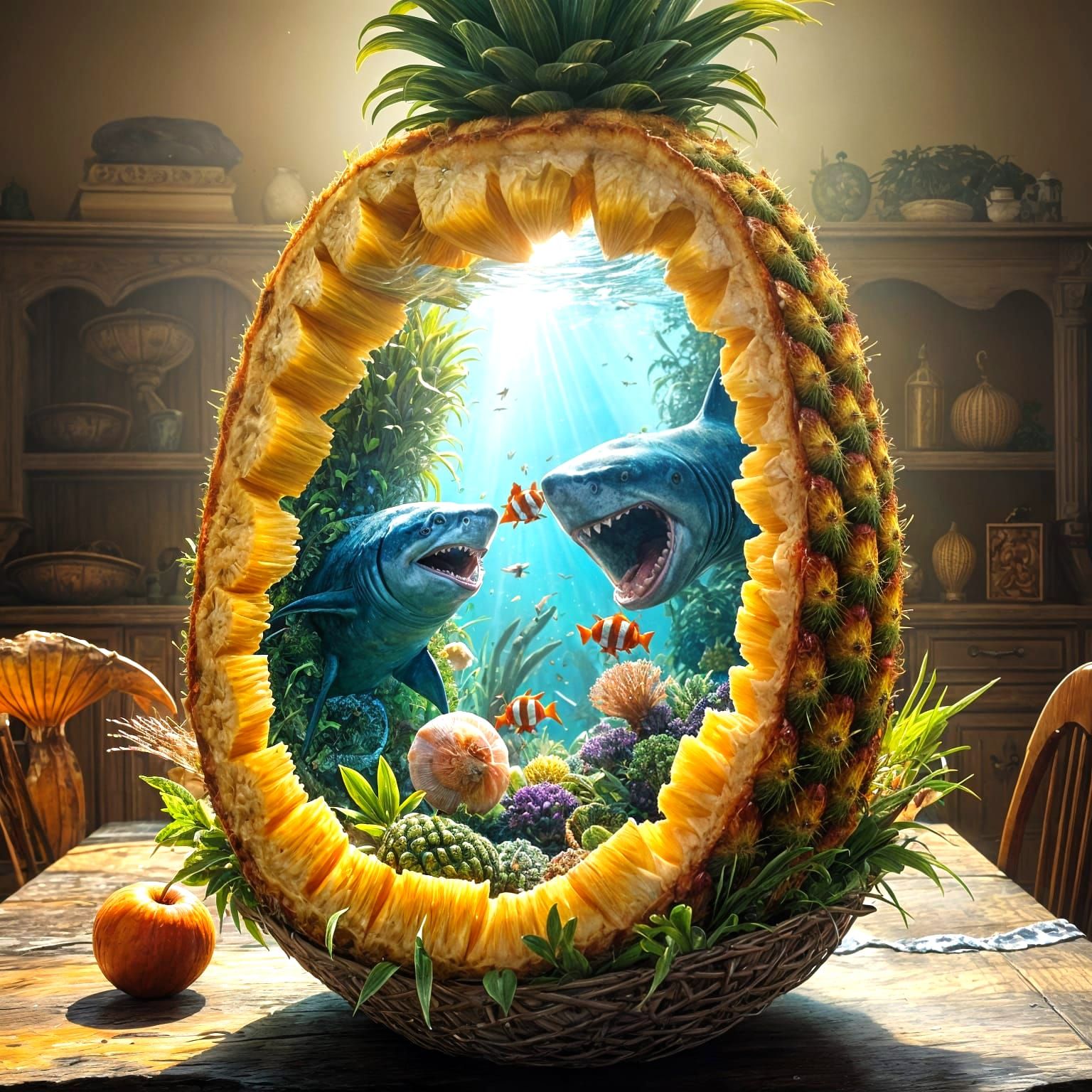 Vibrant Underwater World Within a Pineapple