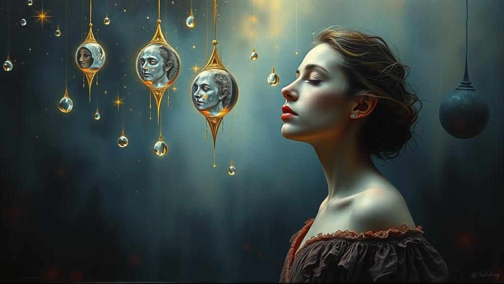 Mystifying Woman in Dreamy Surrealist Landscape