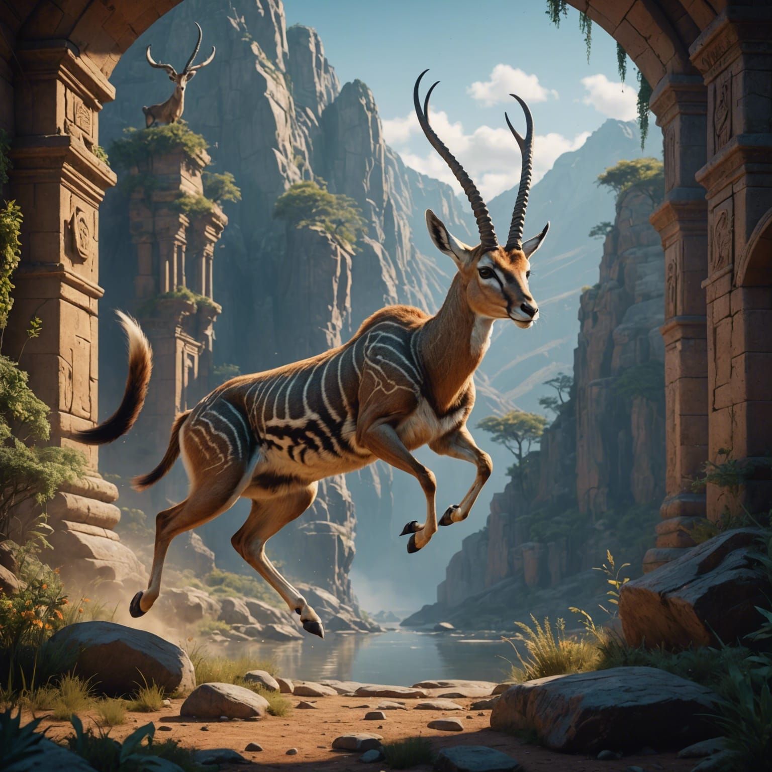 Gazelle Leaping: Detailed Fantasy Concept Art