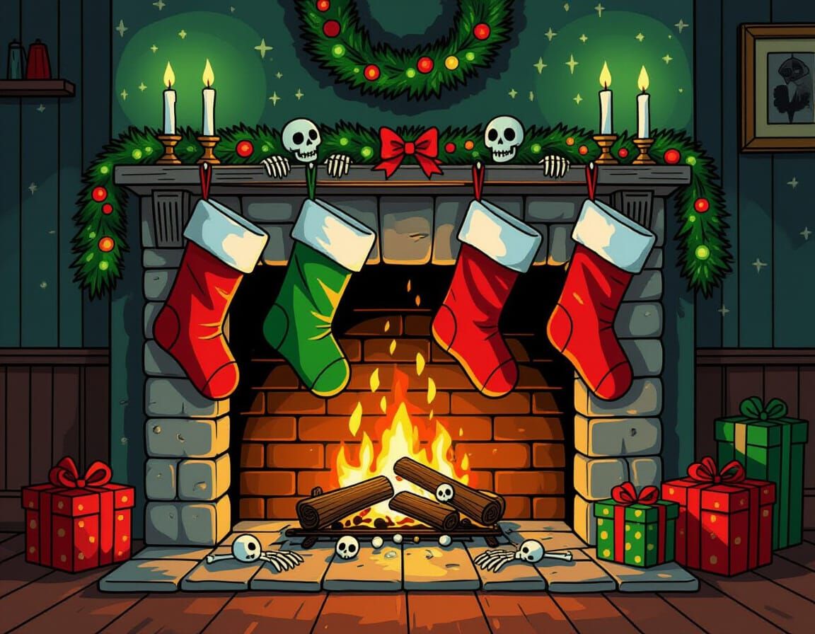 Haunting Halloween Fireplace with Skeletal Hands