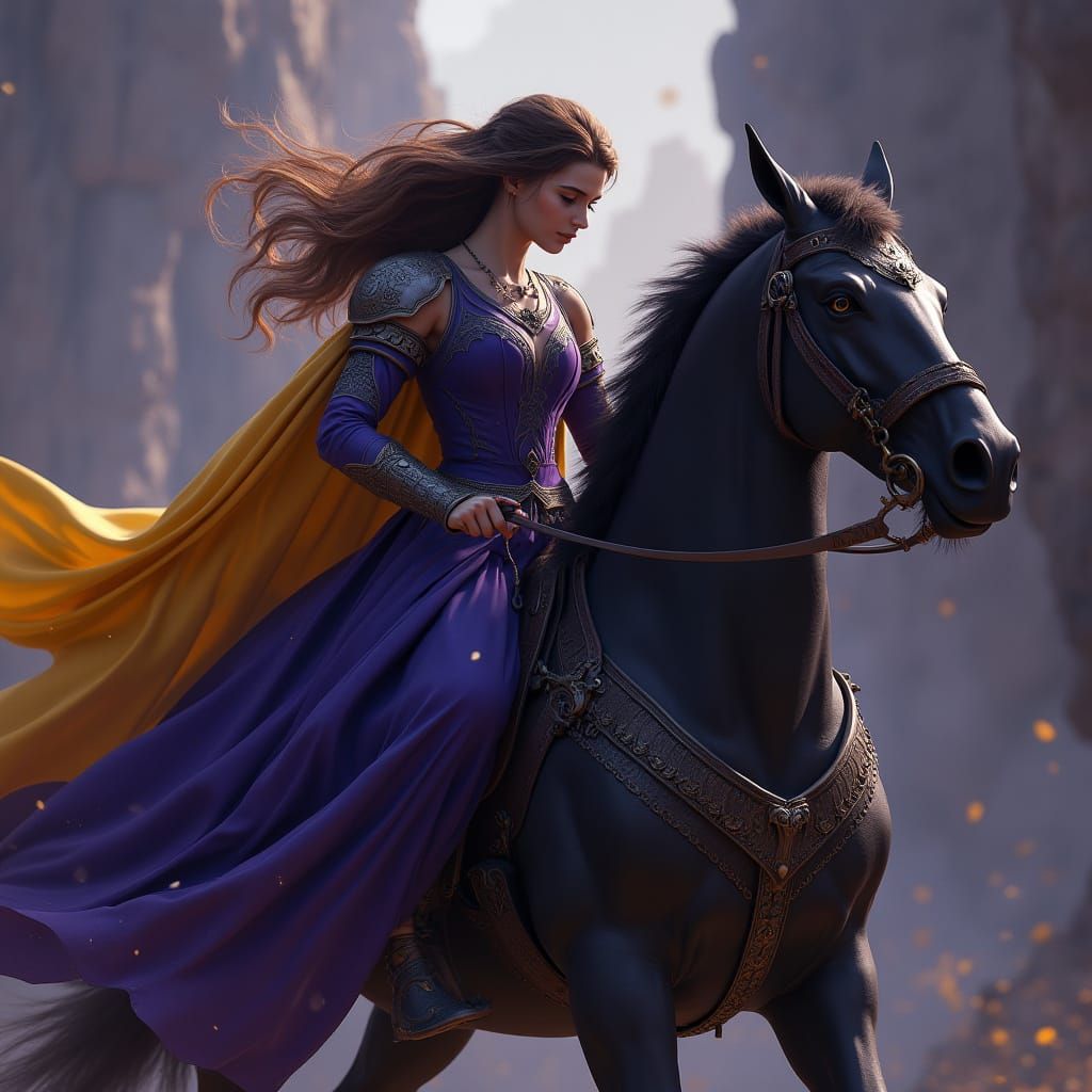 Knight Rescuing Woman on Horseback in Dark Fantasy Style