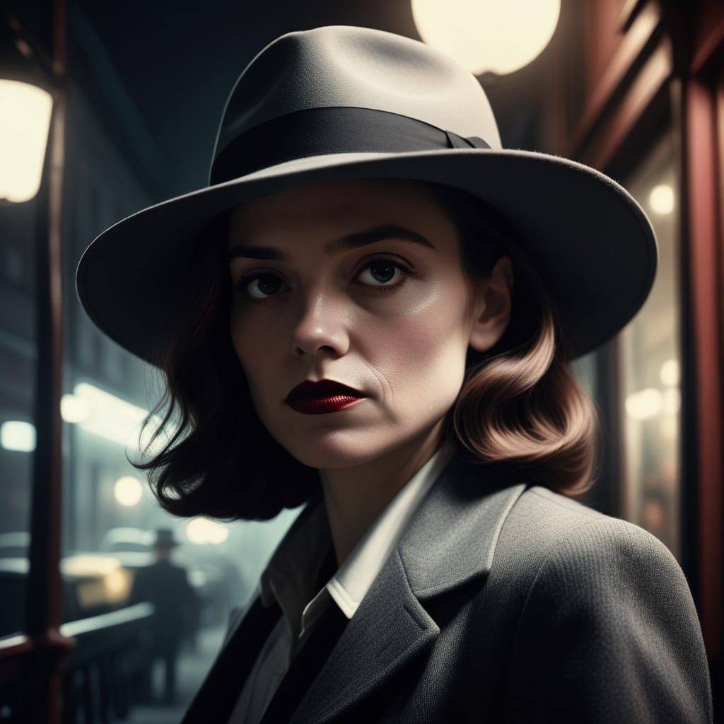 Mysterious Woman in Fedora, Film Noir Portrait