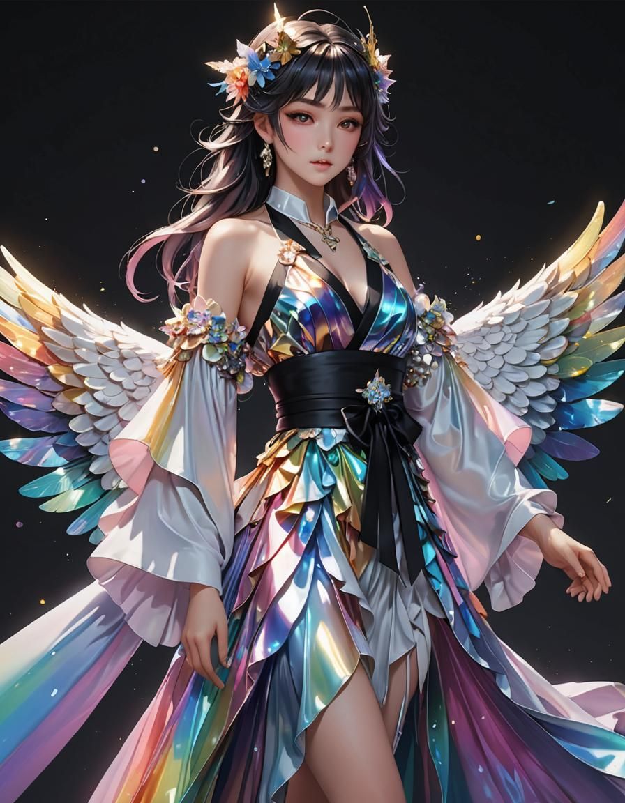 Angel in Iridescent Kimono: 3D Anime Art