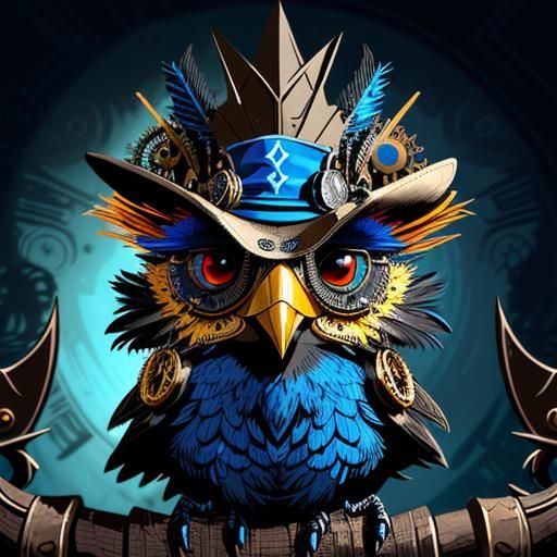 Steampunk Bird in Plague Mask, Dark Fantasy Vector Art