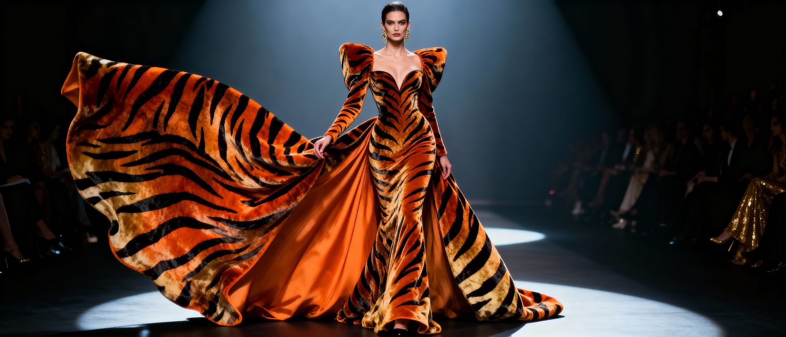 Haute Couture Gown with Velvet Tiger Stripes