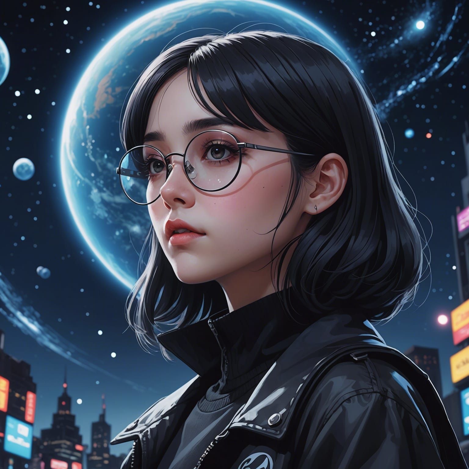 Anime Goth Girl Staring into the Universe