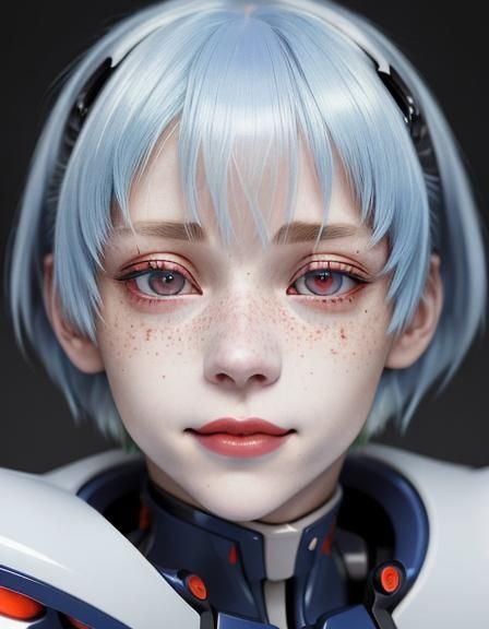 Freckled Albino Girl in White Suit Close-Up