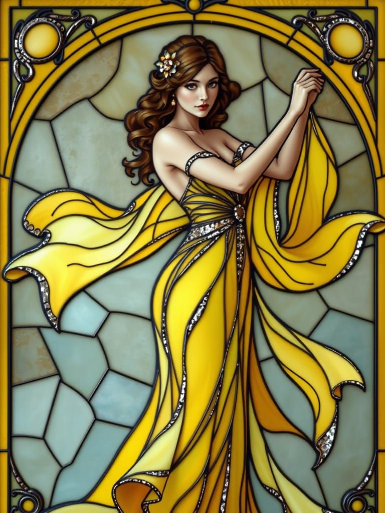 Art Nouveau Stained Glass Ballroom Dress Design