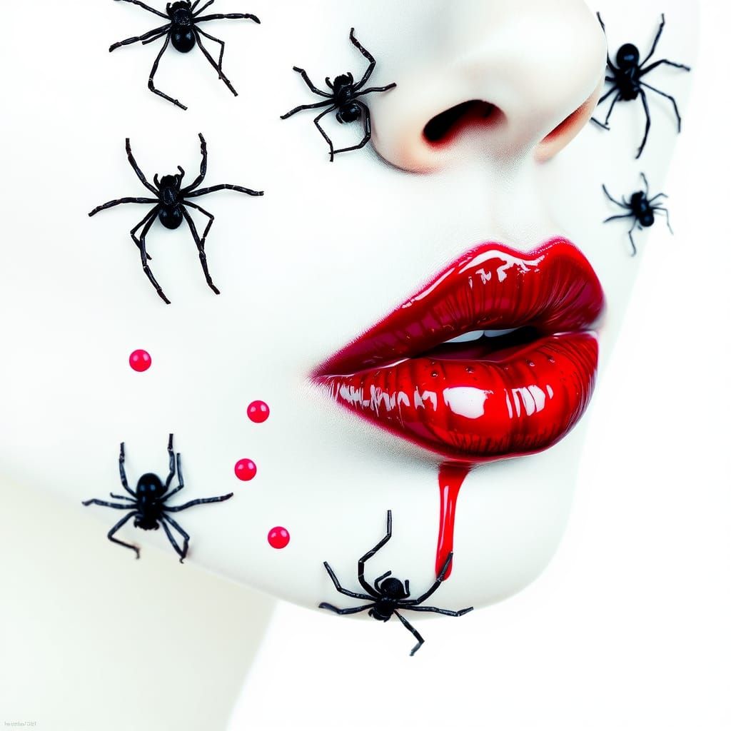 Halloween Lips with Spiders in Acrylic Ink