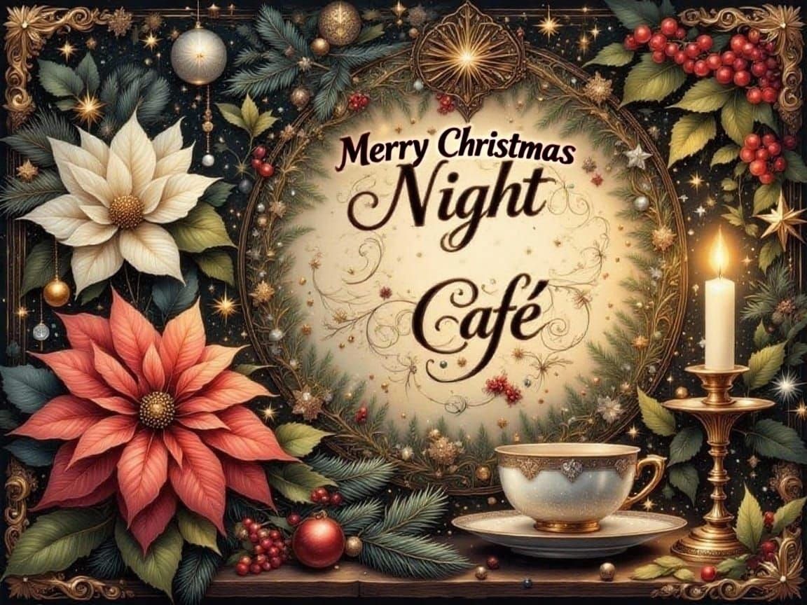 Victorian Christmas Card "Merry Christmas Night Cafe"