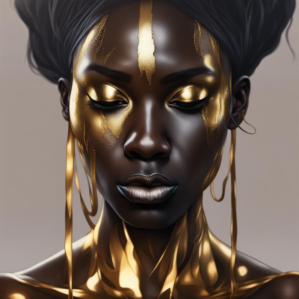 Metallic Androgynous Figure in Mist: Hyperrealistic Art