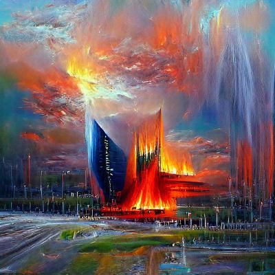 Inferno Erupts from Crystal Cathedral: Dark Fantasy Art