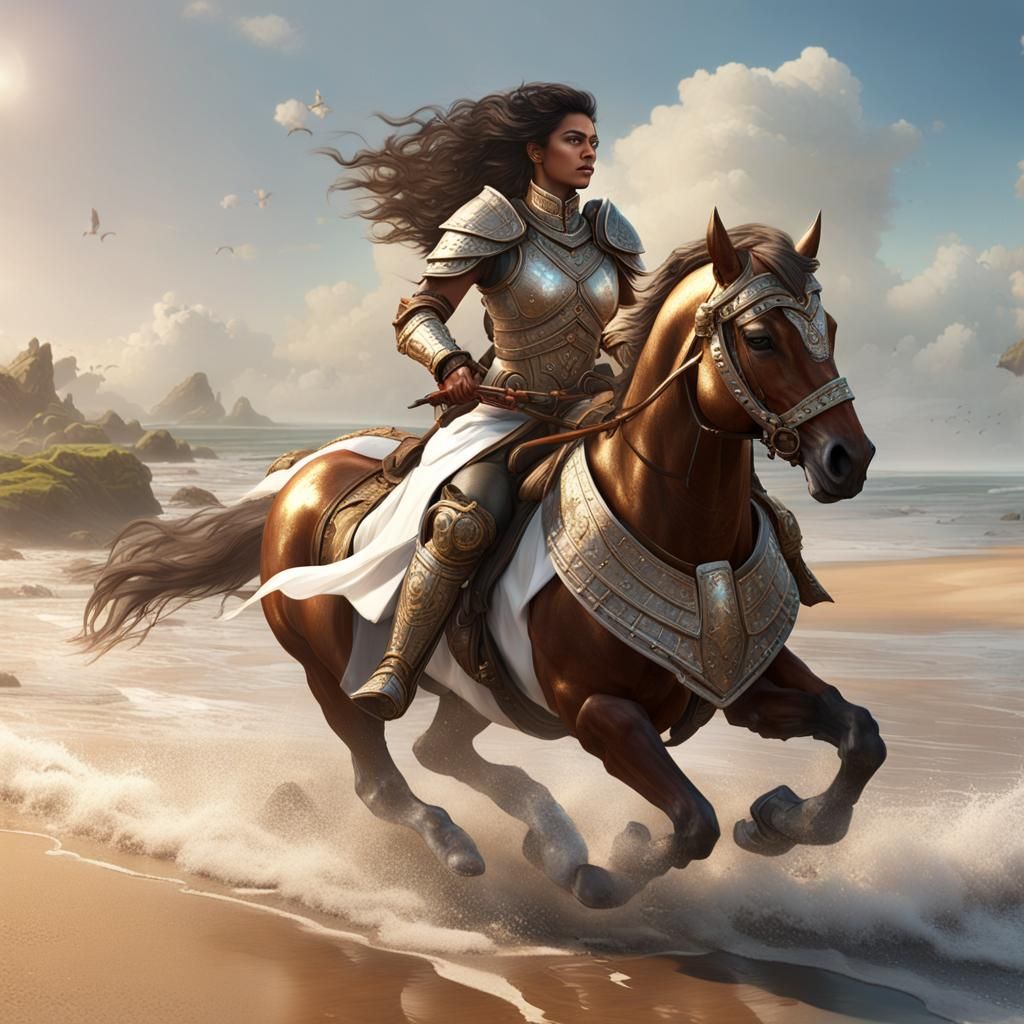 Indian Woman Warrior on Horseback, Fantasy Art