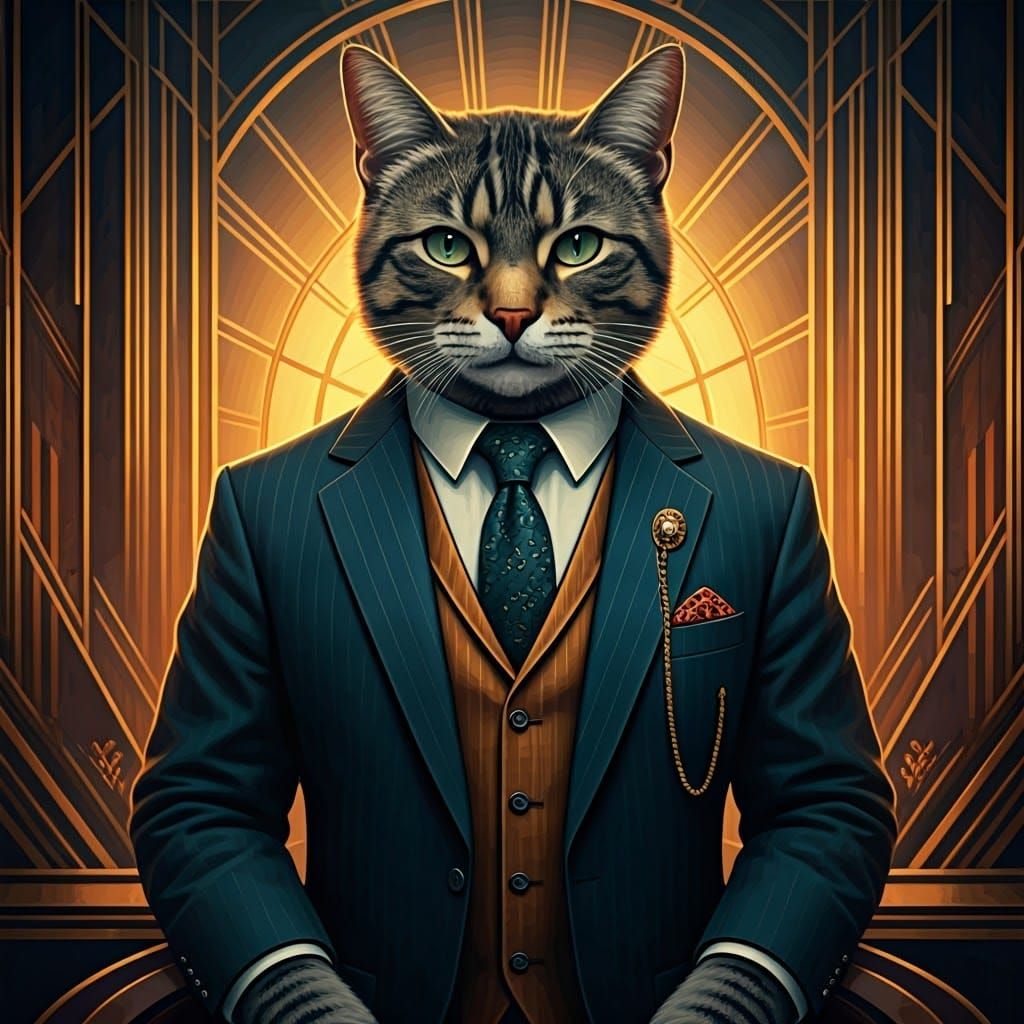 Refined Feline Millionaire in Cubist Art Deco Style