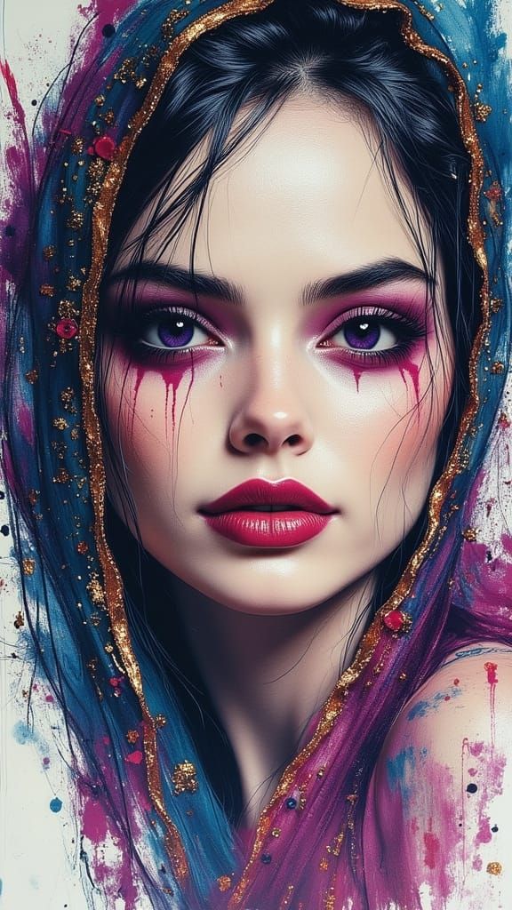 Cleopatra Portrait in Alcohol Ink Splash Art Style