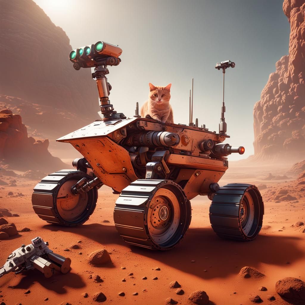 Mars Rover Versus Cat: Fantastical Art