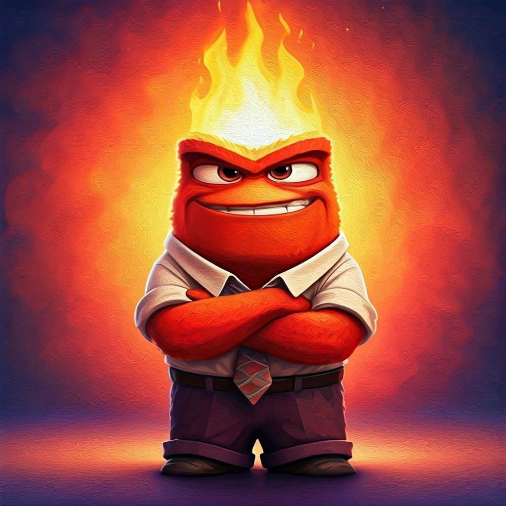 Anger from Inside Out as Impressionist Oil Painting