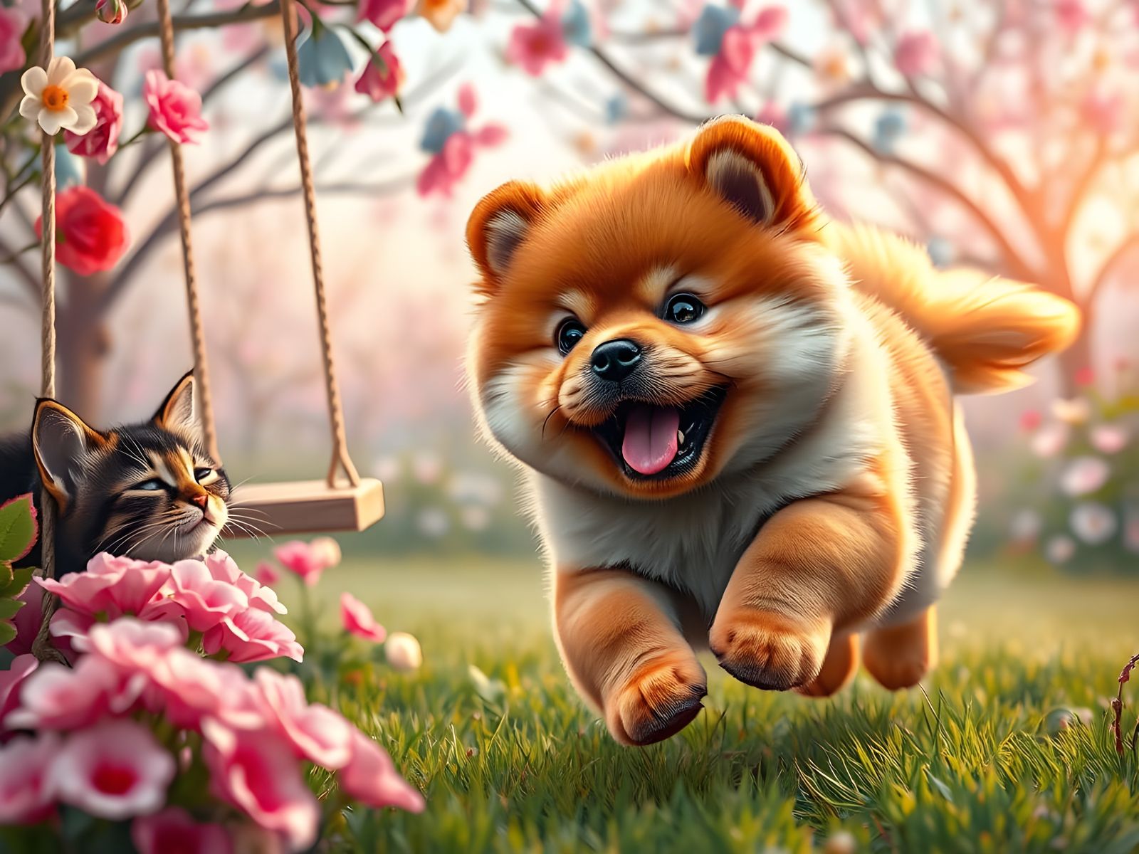 Joyful Chow Chow Puppy in Vibrant Splash Art Style